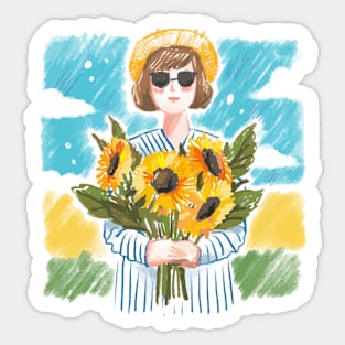 Girl Flower hand drawn Sticker